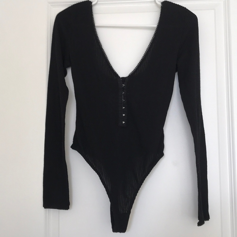 Ribbed black body suit | urban outfitters
